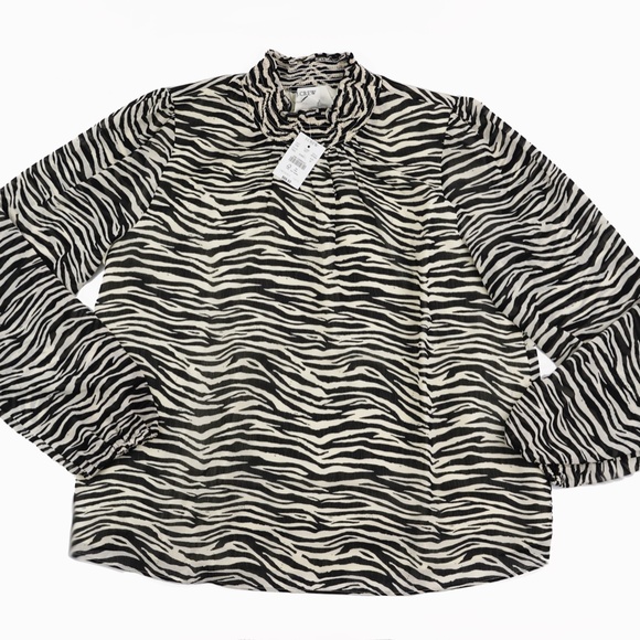 New J.CREW Size M Zebra long-Sleeve Mockneck Top - Picture 2 of 4